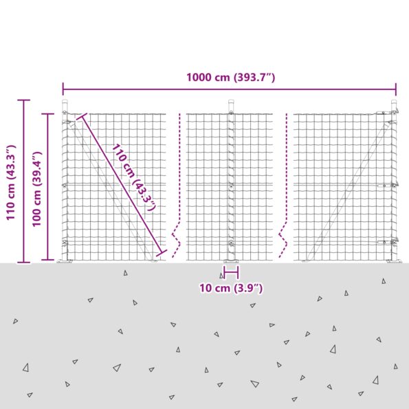 vidaXL Euro plot s 7 prírubovými stĺpmi 1x10 m z pozinkovanej ocele – Obrázok 13