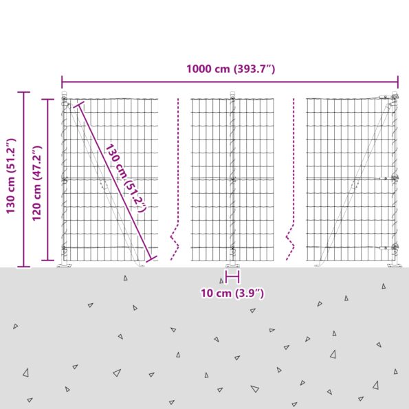 vidaXL Euro plot s 7 stĺpmi 1.2x10 m z pozinkovanej ocele – Obrázok 13