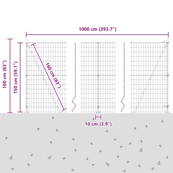 vidaXL Euro plot so 7 okrajovými stĺpikmi 1.5x10 m pozinkovaná oceľ – Obrázok 13