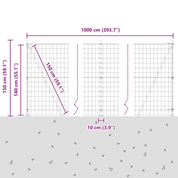 vidaXL Euro Oplotenie s 7 prírubovými stĺpmi 1.4x10 m pozinkovaná oceľ – Obrázok 13