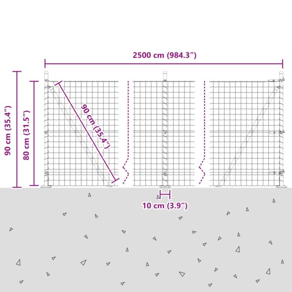 vidaXL Euro plot s 13 plochými stĺpikmi 0.8x25 m pozinkovaná oceľ – Obrázok 13
