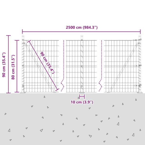 3350853_13.jpg vidaXL Euro oplotenie s 13 fláknutými stĺpikmi 0.8x25 m Galanizovaná oceľ – Obrázok 13