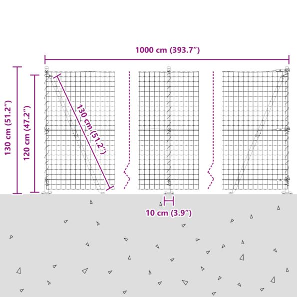 vidaXL Euro plot s 7 prírubovými stĺpmi 1.2x10 m pozinkovaná oceľ – Obrázok 13