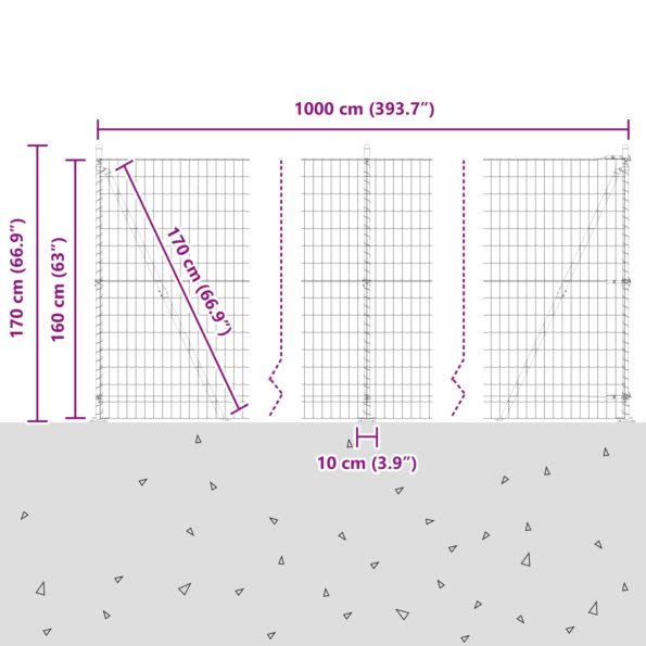 vidaXL Euro plot s 7 príchytnými stĺpikmi 1.6x10 m pozinkovaná oceľ – Obrázok 13