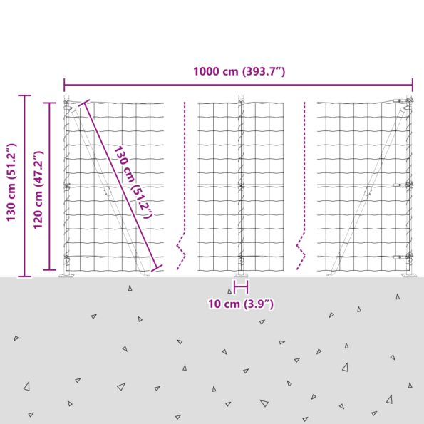 vidaXL Euro plot s 7 vymeniteľnými stĺpikmi 1.2x10 m pozinkovaná oceľ – Obrázok 13