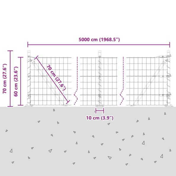 vidaXL Euro plot s 13 plátovanými stĺpmi 0.6x50 m pozinkovaná oceľ – Obrázok 13