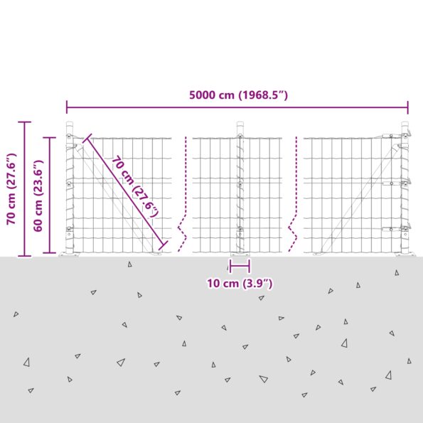 vidaXL Euro plot so 13 prírubovými stĺpikmi 0.6x50 m pozinkovaná oceľ – Obrázok 13