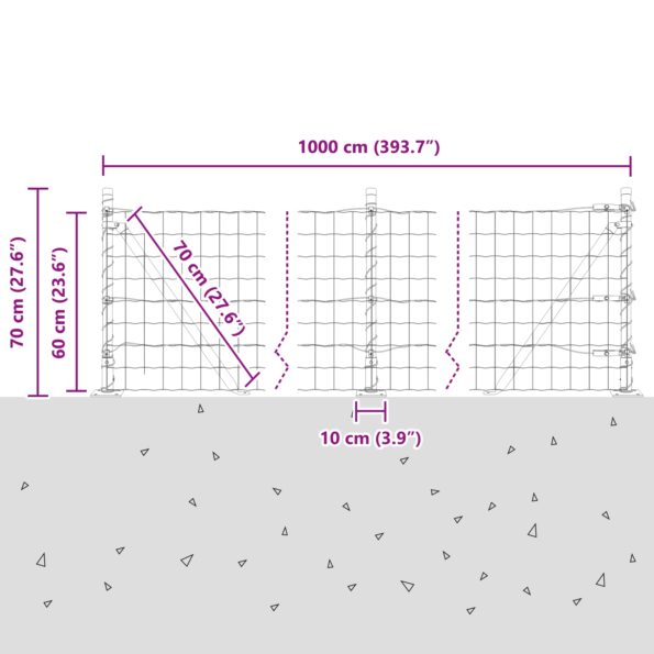 vidaXL Euro plot s 7 fláňovanými stĺpmi 0.6x10 m pozinkovanej ocele – Obrázok 13