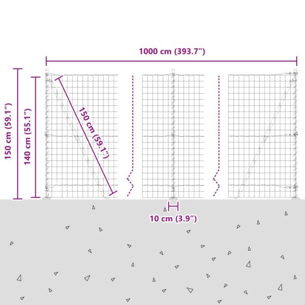 vidaXL Euro plot s 7 fláčkovými stĺpmi 1.4x10 m pozinkovaná oceľ – Obrázok 13