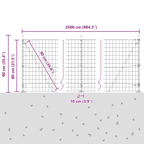 vidaXL Euro plot s 13 flámandovými stĺpmi 0.8x25 m pozinkovaná oceľ – Obrázok 13