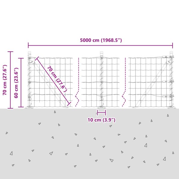 vidaXL Euro plot so 13 flangovanými stĺpikmi 0.6x50 m z pozinkovanej ocele – Obrázok 13