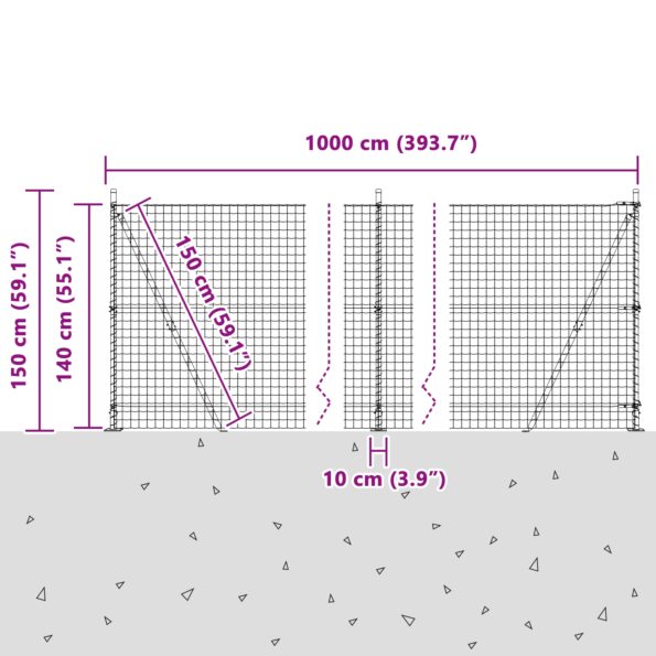 vidaXL Euro plot s 7 príruby stĺpmi 1.4x10 m Pozinkovaná oceľ – Obrázok 13