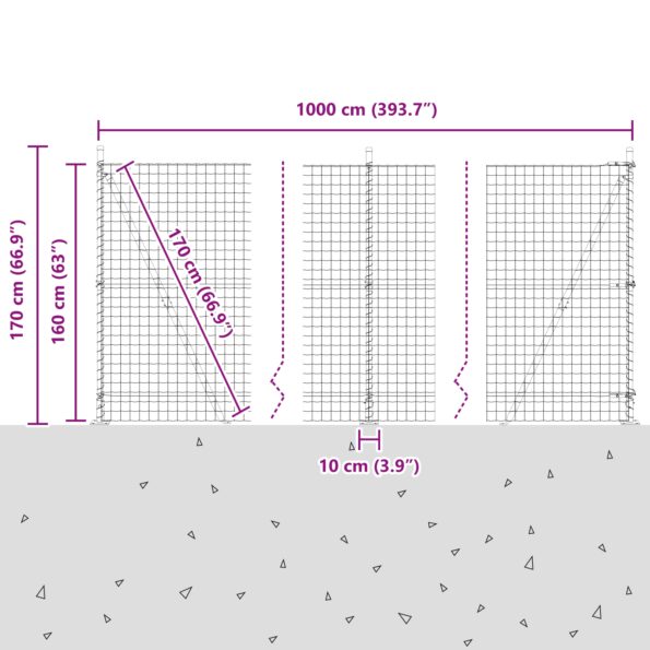 vidaXL Euro oplotenie s 7 prírubovými stĺpikmi 1.6x10 m pozinkovaná oceľ – Obrázok 13