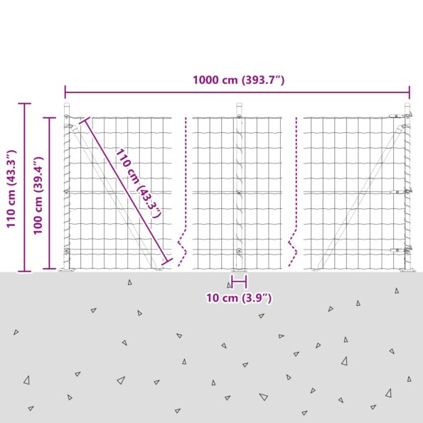 VidaXL Euro plot so 7 prírubovými stĺpmi 1x10 m pozinkovaná oceľ – Obrázok 13