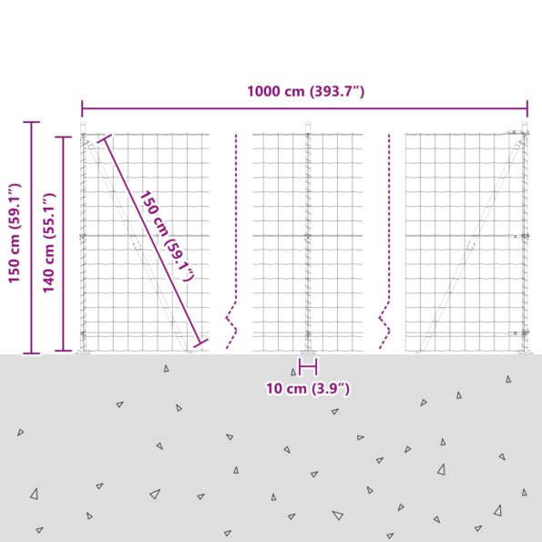 vidaXL Euro plot s 7 prírubovými stĺpmi 1.4x10 m Pozinkovaná oceľ – Obrázok 13