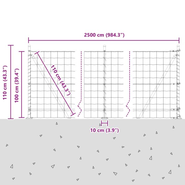vidaXL Euro plot s 13 rozšírenými stĺpikmi 1x25 m pozinkovaná oceľ – Obrázok 13