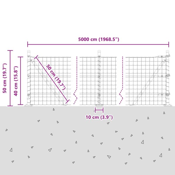 vidaXL Euro plot s 13 stĺpikmi s krúžkom 0.4x50 m Pozinkovaná oceľ – Obrázok 13