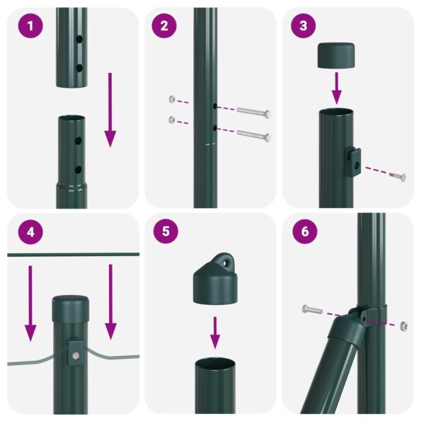 vidaXL Stĺp na plot. Zelená 10 x 1 m (40 x 40 mm sieť) Ocel a PVC – Obrázok 10