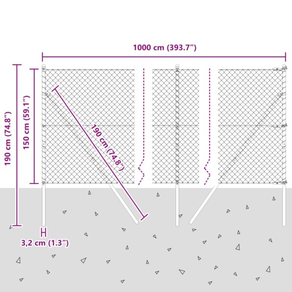 vidaXL Plot z reťazového pletiva s 7 stĺpikmi 1.5x10 m Pozinkovaná oceľ Zelený – Obrázok 12