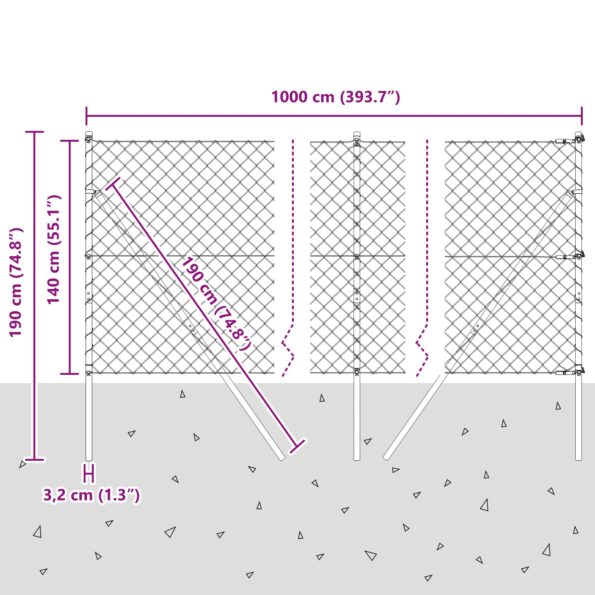 vidaXL Reťazový plot s 7 stĺpmi 1,4x10 m pozinkovaný oceľový zelený – Obrázok 13