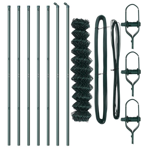 vidaXL Reťazový plot s 7 stĺpmi 1,4x10 m pozinkovaný oceľový zelený – Obrázok 4