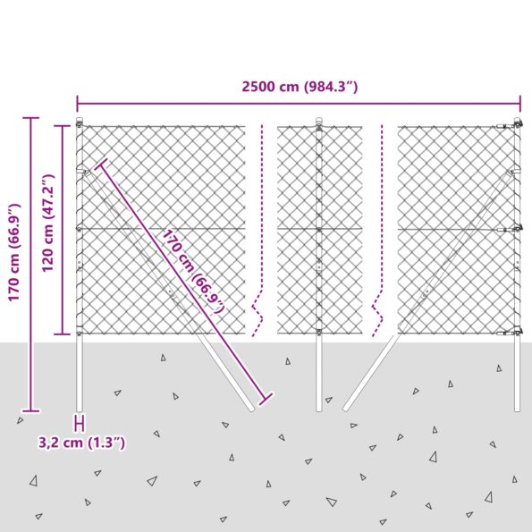 vidaXL reťazový plot s 13 podpormi 1.2x25 m pozinkovaná oceľ zelená – Obrázok 13