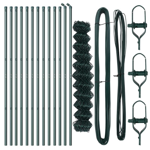 vidaXL reťazový plot s 13 podpormi 1.2x25 m pozinkovaná oceľ zelená – Obrázok 4