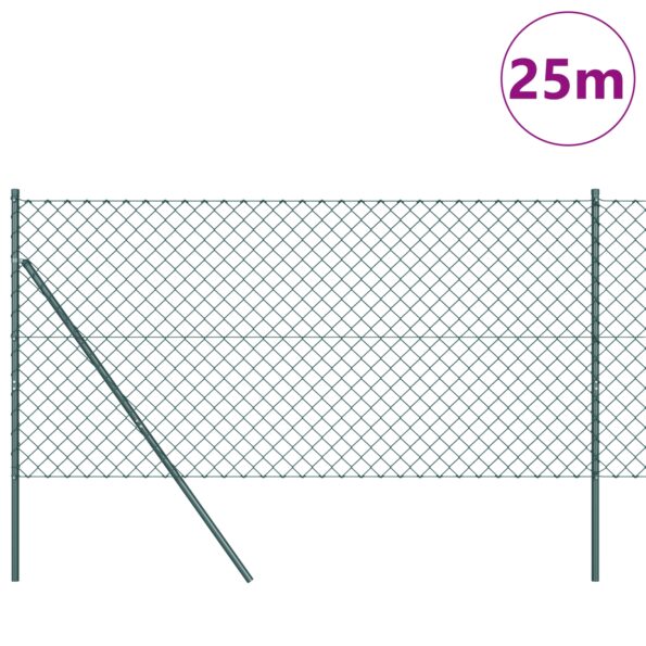 3351091_3.jpg vidaXL Oplotenie z reťazovej siete s 13 stĺpikmi 1.4x25 m Pozinkovaná oceľ Zelená – Obrázok 3