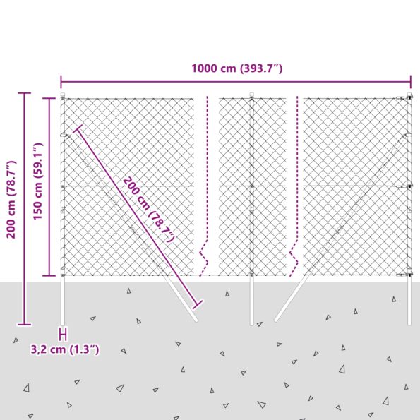 3351100_12.jpg vidaXL Retiazkový plot s 7 stĺpmi 1,5x10 m Pozinkovaná oceľ Sivá – Obrázok 12