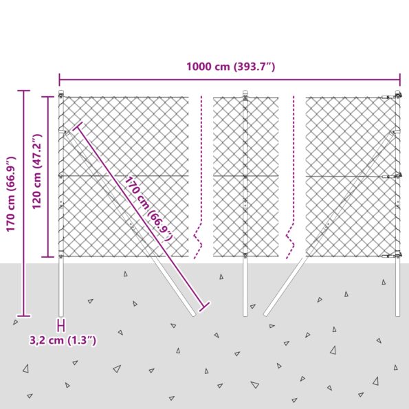 vidaXL Kovový pletivový plot s 7 stĺpmi 1,2x10 m Pozinkovaná oceľ Šedá – Obrázok 12