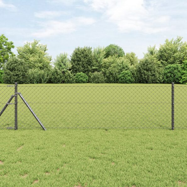 3351111_1.jpg vidaXL Retiazkový plot s 13 stĺpmi 0,6x2,5 m Galvanizovaná oceľ Šedá – Obrázok 1