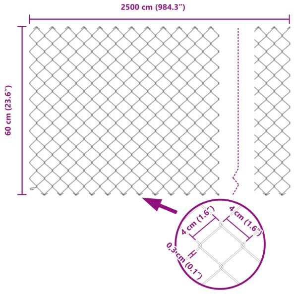 3351111_13.jpg vidaXL Retiazkový plot s 13 stĺpmi 0,6x2,5 m Galvanizovaná oceľ Šedá – Obrázok 13