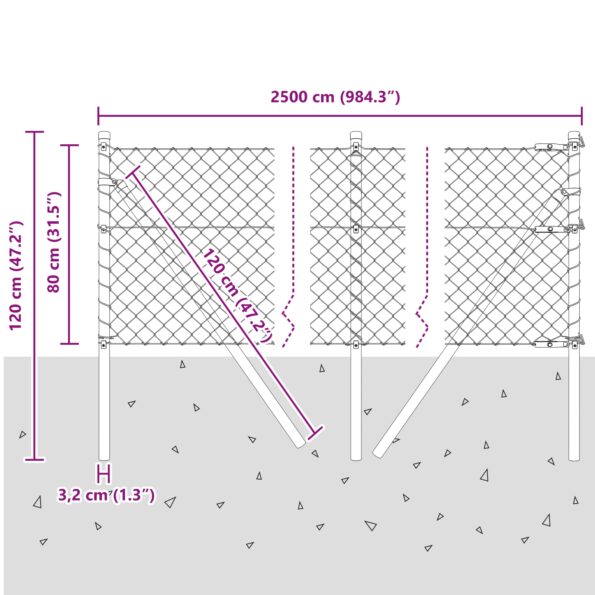 vidaXL Retiazkové pletivo s 13 stĺpmi 0.8x25 m pozinkovaná oceľ šedá – Obrázok 12