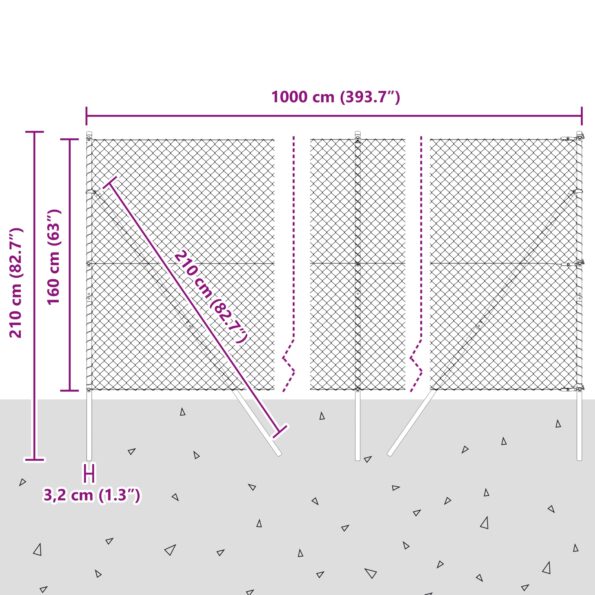 vidaXL Pletivový plot s 7 stĺpikmi 1.6x10 m Pozinkovaná oceľ – Obrázok 12