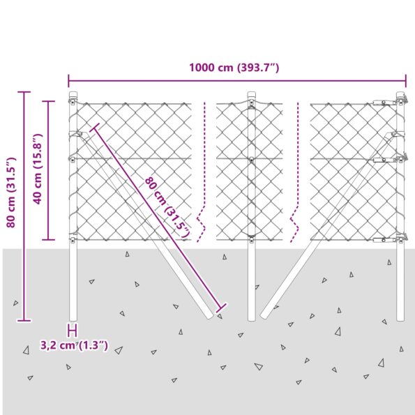 vidaXL Reťazové pletivo s 7 stĺpmi 0.4x10 m Pozinkovaná oceľ – Obrázok 12