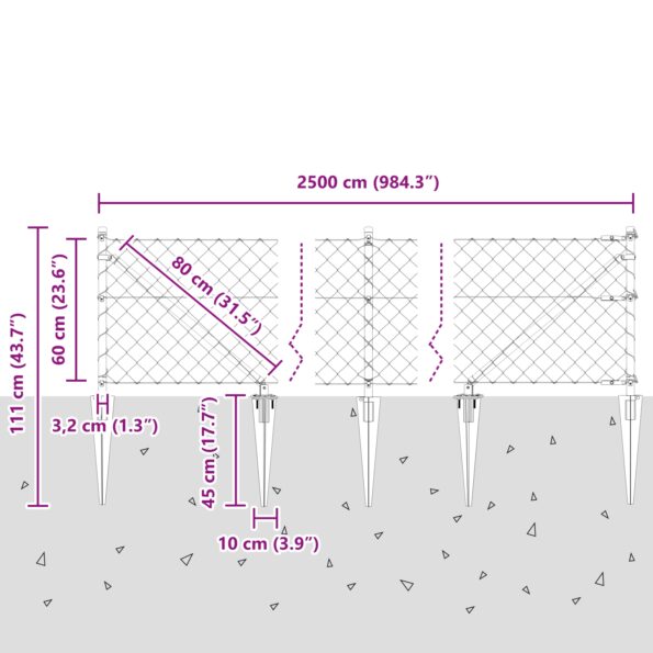 3351167_13.jpg vidaXL Reťazový plot so 13 špicatými stĺpmi 0.6x25 m z pozinkovanej ocele – Obrázok 13