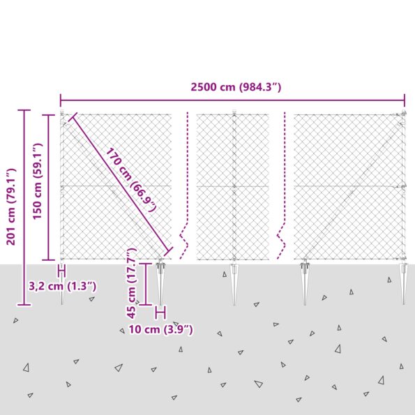 vidaXL Reťazový plot Sada 2 Zelený Kov 1,5 x 25 m Reťazový plot – Obrázok 13