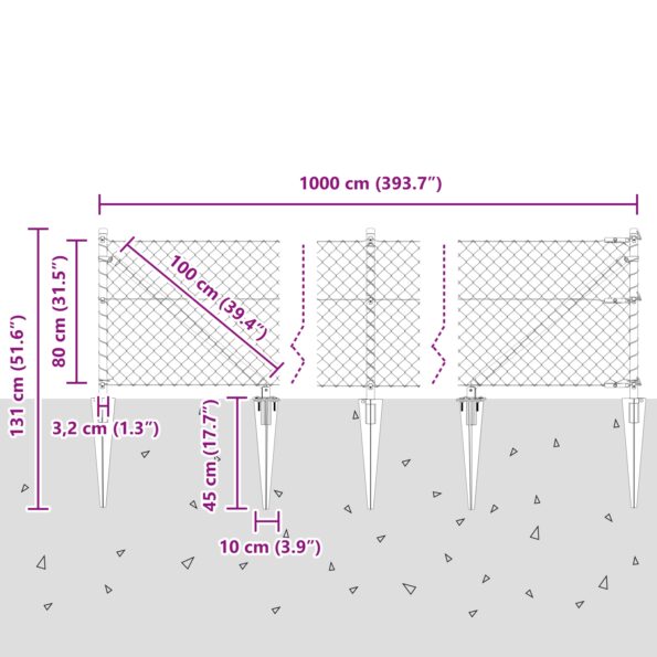 vidaXL reťazový plot so 7 hrotovými stĺpmi 0.8 x 10 m – Obrázok 13