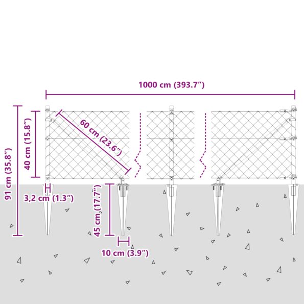 vidaXL Reťazový plot s 7 hrotovými stĺpikmi 0.4x10 m Pozinkovaná oceľ – Obrázok 13