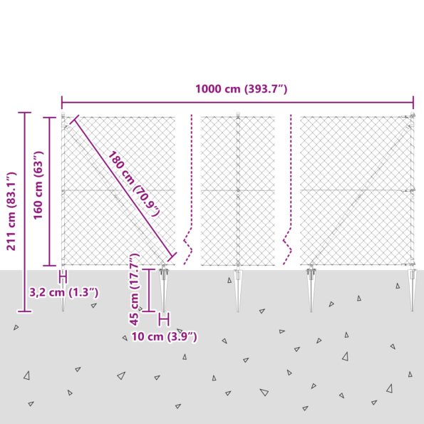3351189_13.jpg vidaXL Kovový reťazový plot s 7 hrotovými príspevkami 1.6x10 m pozinkovaný – Obrázok 13