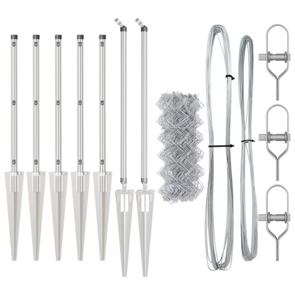 vidaXL Reťazový plot so 7 špicatými stĺpmi 0.6x10 m Pozinkovaná oceľ – Obrázok 3