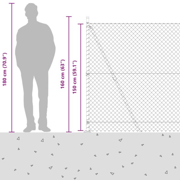 vidaXL Reťazový plot so 7 prírubovými stĺpmi 1,5x10 m Pozinkovaná oceľ – Obrázok 7