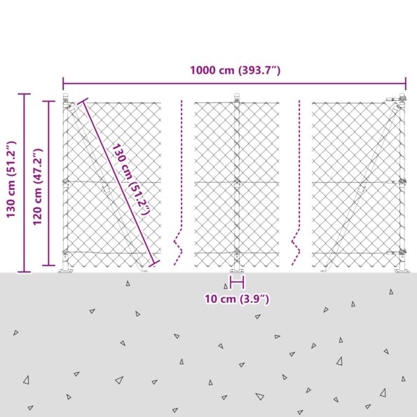 3351238_6.jpg vidaXL Retiazkový plot s 7 zaflánenými stĺpmi 1.2x10 m Pozinkovaná oceľ – Obrázok 6