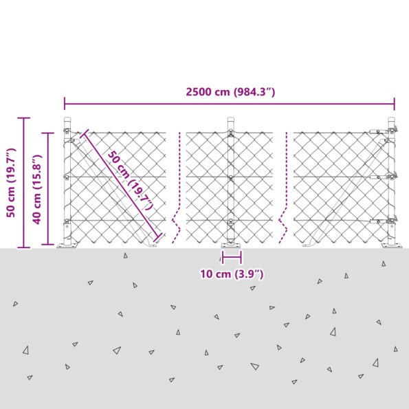 3351246_13.jpg vidaXL Reťazové Oplotenie s 13 Flangovanými Stĺpmi 0.4x25 m Pozinkovaná Oceľ – Obrázok 13