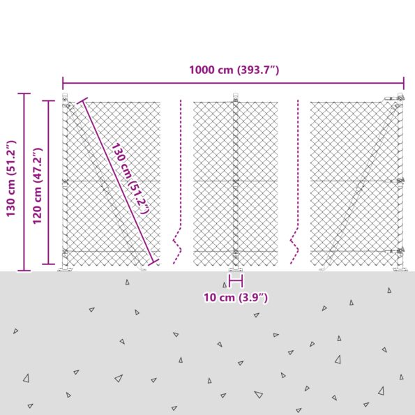 3351258_13.jpg vidaXL Pletivový plot s 7 flanged stĺpmi 1.2x10 m pozinkovaná oceľ – Obrázok 13