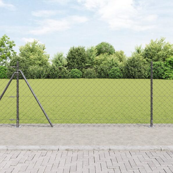 3351264_1.jpg vidaXL Oplotenie z reťazovej siete s 7 prevlečnými stĺpikmi 0.8x10 m Galvanizovaná oceľ – Obrázok 1