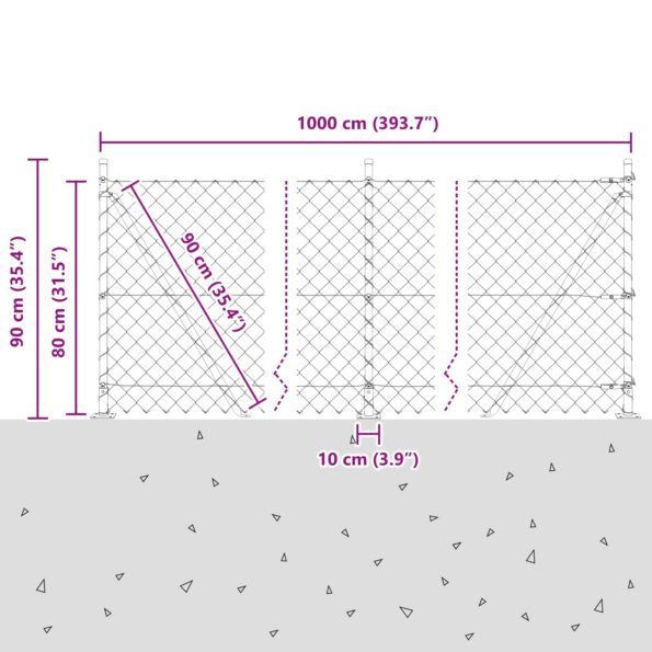 3351264_13.jpg vidaXL Oplotenie z reťazovej siete s 7 prevlečnými stĺpikmi 0.8x10 m Galvanizovaná oceľ – Obrázok 13