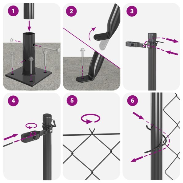vidaXL Reťazový plot Sada 2 Sivý Oceľ s práškovou povrchovou úpravou – Obrázok 12