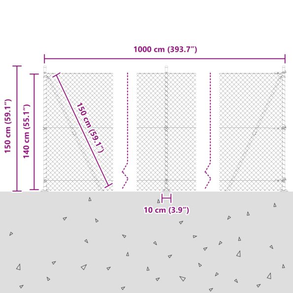 vidaXL Reťazový plot s 7 flitrami 1.4x10 m pozinkovaná oceľ – Obrázok 13