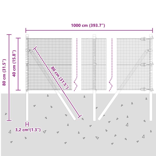 vidaXL zváraný drôtený plot so 7 stĺpmi 0.4x10 m pozinkovaná oceľ – Obrázok 12